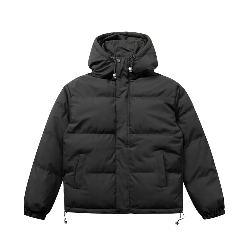 Men's Solid Color Thickened Zipper Drawstring Puffer Coat, Loose Overcoat, winter outfits Casual Warmth with Pockets Hooded Jacket, Streetwear, Cold Weather Gear, Men's Jacket, Winter Top 2025, Winter Jacket, Thick Jacket, cold weather outfits