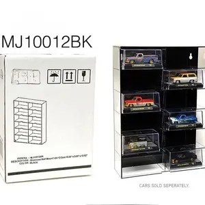 MJ10012BK 1:64 12-Car Display Case Wall Mount Plastic Black Back Version with Cover, Dimensions 10.03" x 3.03" x 13.62"