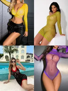 Women's Sexy Lingerie Set in Vibrant Yellow Lace with Matching Sleeves and Thong for Alluring Comfort Elegant Everyday Piece Womenswear Vneck