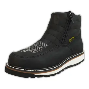 Men's Black 135 Zip Up Work Boot Toe Slip Resistant Wedge Work Boot / Botin de Trabajo Doble Densidad Con Zipper Made in Mexico