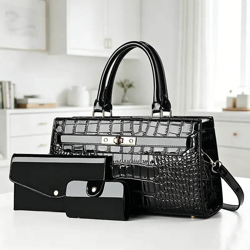 Women's Elegant Mock Crocodile-Patterned PU Leather Handbag Set - 3-Piece Fashionable Patterned Bag, Simple Versatile Large-Capacity Shoulder/Crossbody Bag, Ideal Gift for Girlfriends