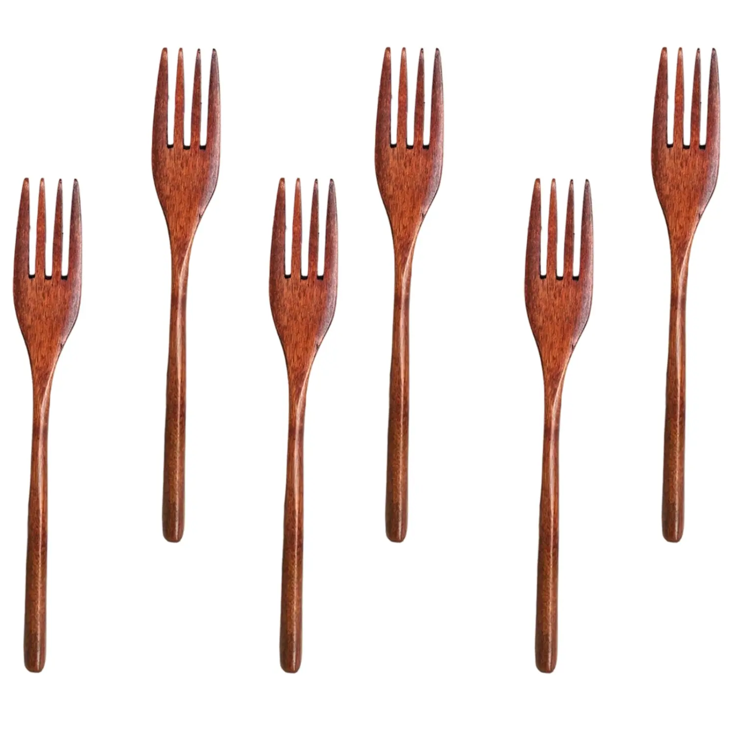 6-Pack Japanese Durable Wooden Forks, 8.8in Long Handle Reusable Cutlery - Corrosion-Resistant, Dishwasher-Safe Camping Kitchen Tableware for Pasta, Salad