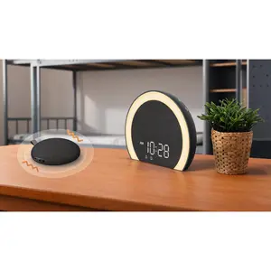 Loud Dual Alarm Clock with Vibrating Bed Shaker,Extra Loud Alarm Clock, Wireless Vibrating Bed Shaker Dual Alarm Clock with Wake-Up Light for Heavy Sleepers & Hearing Impaired, 9-Color Night Light, 8 Alarm Sounds, 0-100% Dimmable Display, USB Charging Por