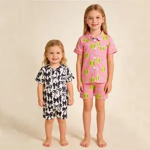 Toddler Girls Summer Vibes Casual Lounge Wear Adorable Softball Print In Pink Short Sleeve Button Down Pajama Set