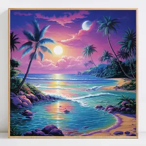 Seaside Cloud Pattern Diamond Arts Colorful Painting Ki, 5D Diamond Decorative Art Crafts without Frame, DIY Wall Art Ornaments, Diamond Painting Kits