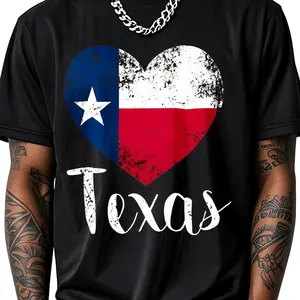 100% Cotton Heart Texas Flag Design Print T-Shirt Women Men Outdoor Casual Short Sleeve Comfortable And Versatile