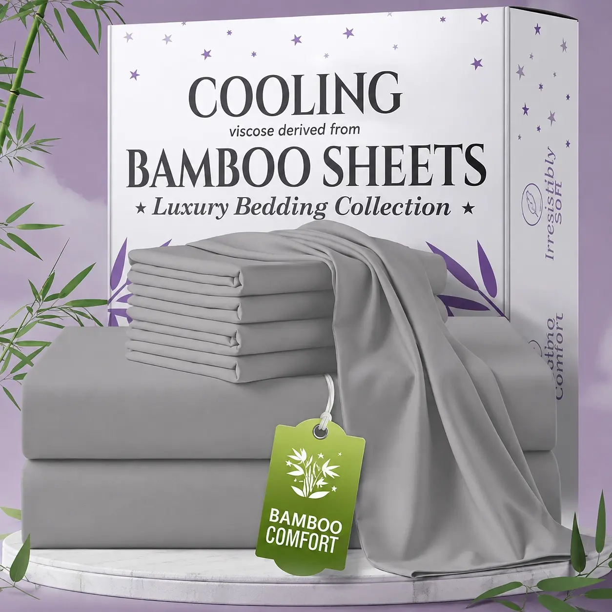 MUXHOMO 6-Pc Plain Weave Bamboo Bed Sheet Set - Extra Deep Pocket,  Cooling, Breathable,Hotel Style Bedding, Soft, Wrinkle-Free Fitted Sheets & Pillowcases,Twin/Full/Queen/King Size Pillowcase Sets, Bedsheet Sets