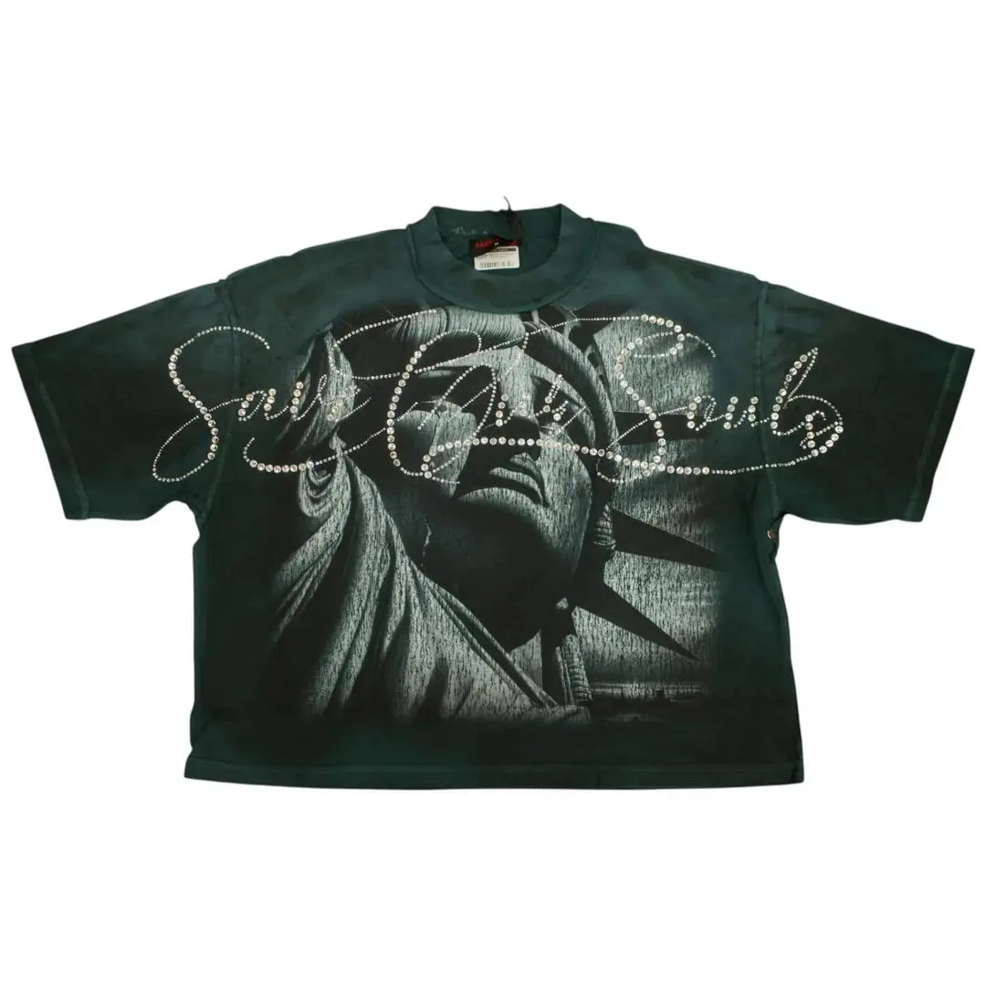 Rare Peace 'Save Our Souls' Oversized Rhinestone Cropped T-shirt