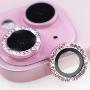 for  15/15 Plus Camera Lens Protector Bling Glitter  Metal  Tempered Glass Screen Accessories Rhinestones Lens Cover, also Compatible with  16e (2PCS) ()