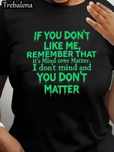 Women's Plus Size Mind Over Matter T-Shirt - Bold Statement Casual Round Neck Top with Bold Text Print Short Sleeve Casual Attire Spring Summer Outfits Gift for Mother's Day/Anniversary (Machine Washable)