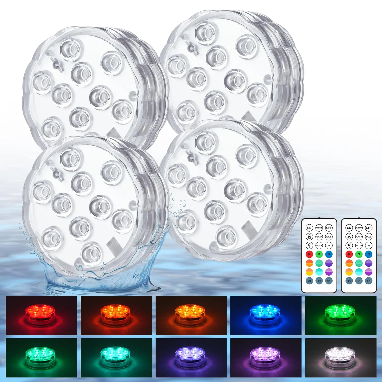 4Pcs Pool light - Submersible LED lamp with remote control function and waterproof feature. Pond light equipped with upgraded suction cups, magnets, and 16 adjustable colors. Battery-powered LED lamp. Suitable for underground swimming pool fountains
