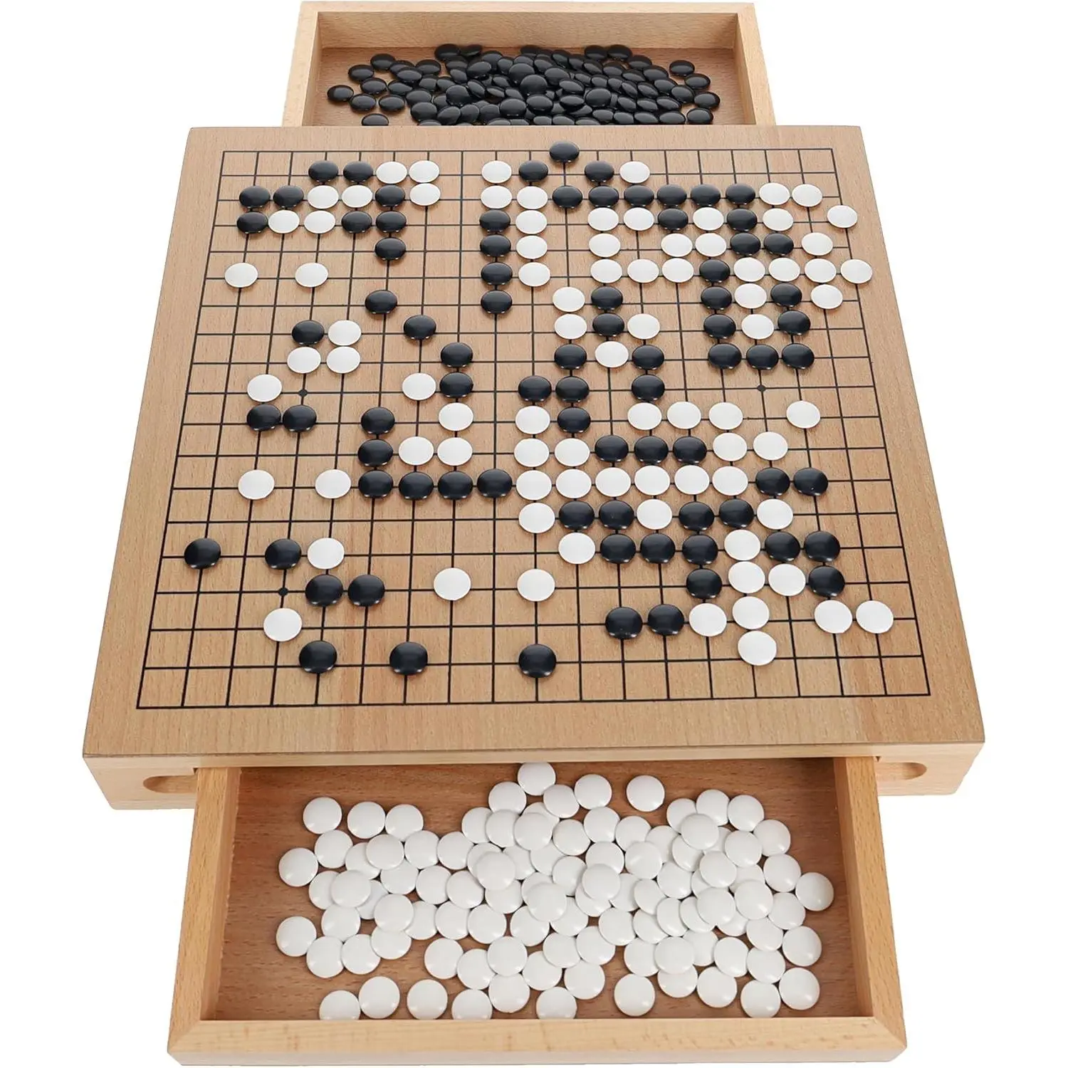 Games Go Game Set 12 Inch - Traditional Go Set with Pull-Out Storage Drawers, Portable Wood Veneer Goban, Strategy Board Games for Adults, Go Board Game
