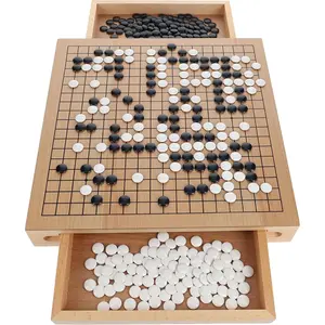 Games Go Game Set 12 Inch - Traditional Go Set with Pull-Out Storage Drawers, Portable Wood Veneer Goban, Strategy Board Games for Adults, Go Board Game