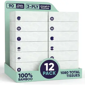 Facial Tissues - 12 Boxes of , 3-Ply  Tissues, 90 Sheets per Box, FSC Certified, Plastic-Free Packaging, Soft & Gentle for  Use