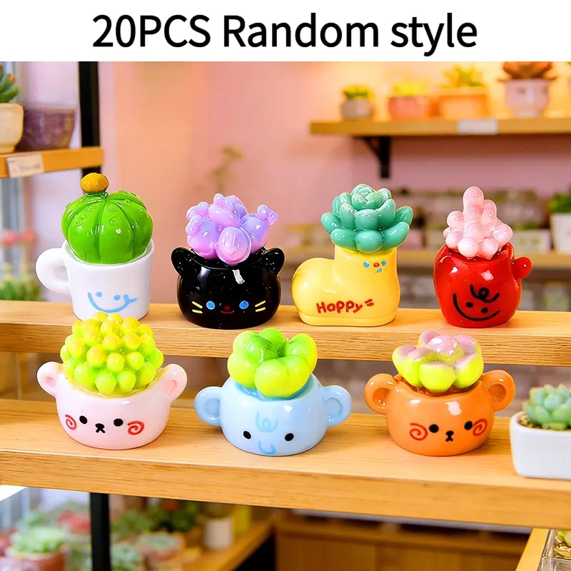 20PCS-Simulated miniature succulent potted plants resin ornaments Decorative Figurines for dollhouse, flower shop, plant DIY, stress-relief desktop and car decorations, small ornaments Decorative Piece