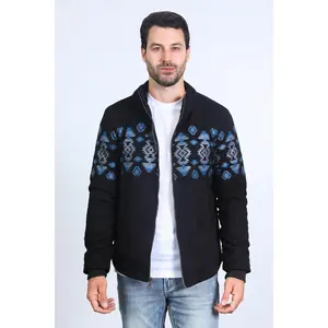Men's Ethnic Aztec Quilted Fur Lined Black Jacket