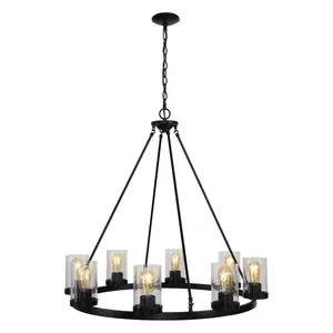 JONATHAN Y Coronet Iron/Seeded Glass Rustic Farmhouse LED Chandelier