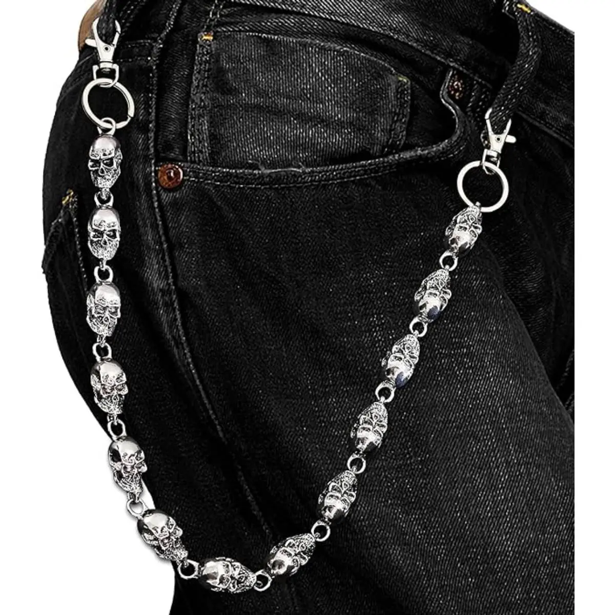 Unisex Pant Chain — Biker Skull Wallet Chain — Long, Cool Emo Punk-Style Keychain for Pockets & Belts — Hip-Hop, Rock, Denim, and Gothic Styles