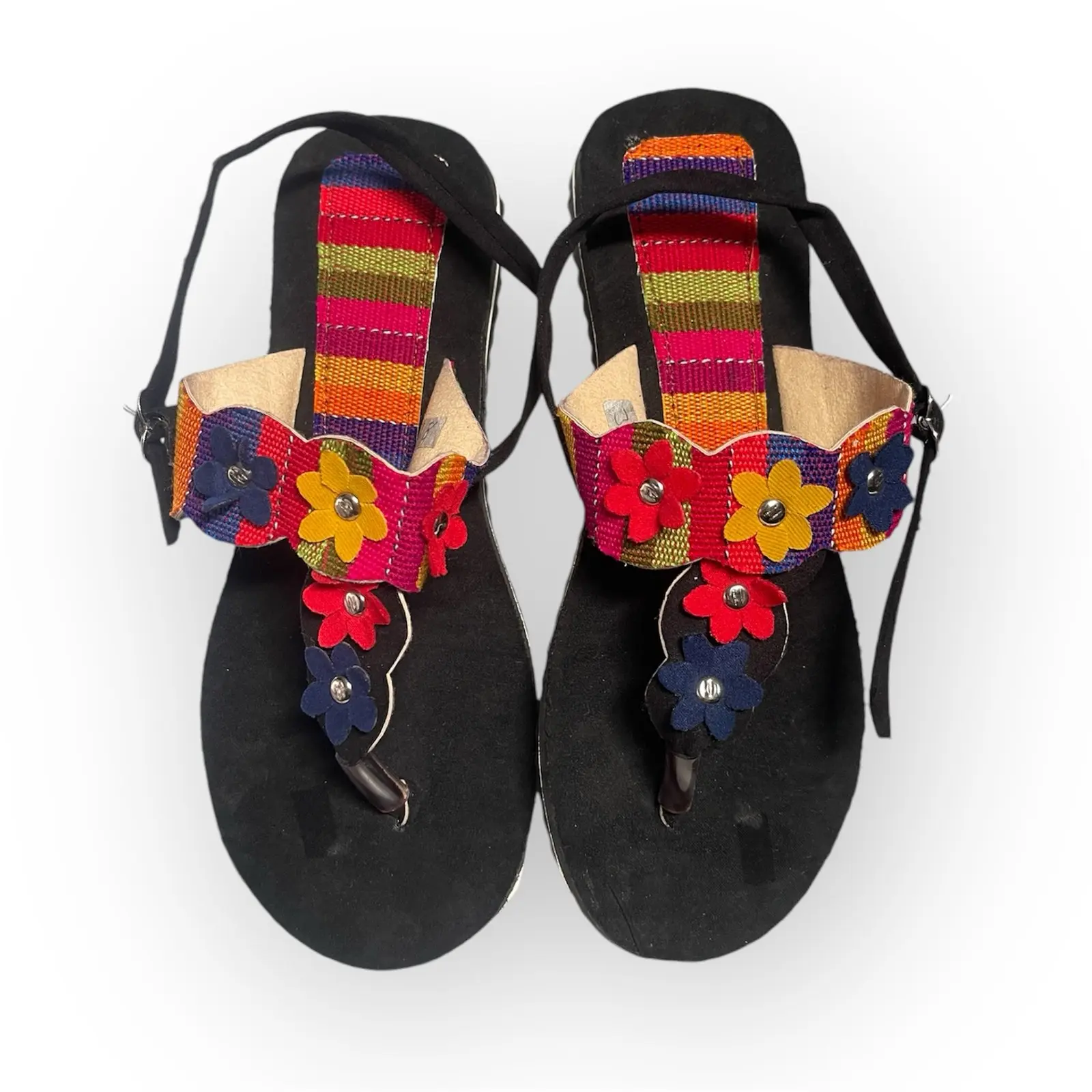 Guatemalan Handcrafted Sandalia Típica SCB4 with Broche - Multicolor Talla 37-38, Entramado Típico, Tela Superior, Comfortable & Versatile - Varios