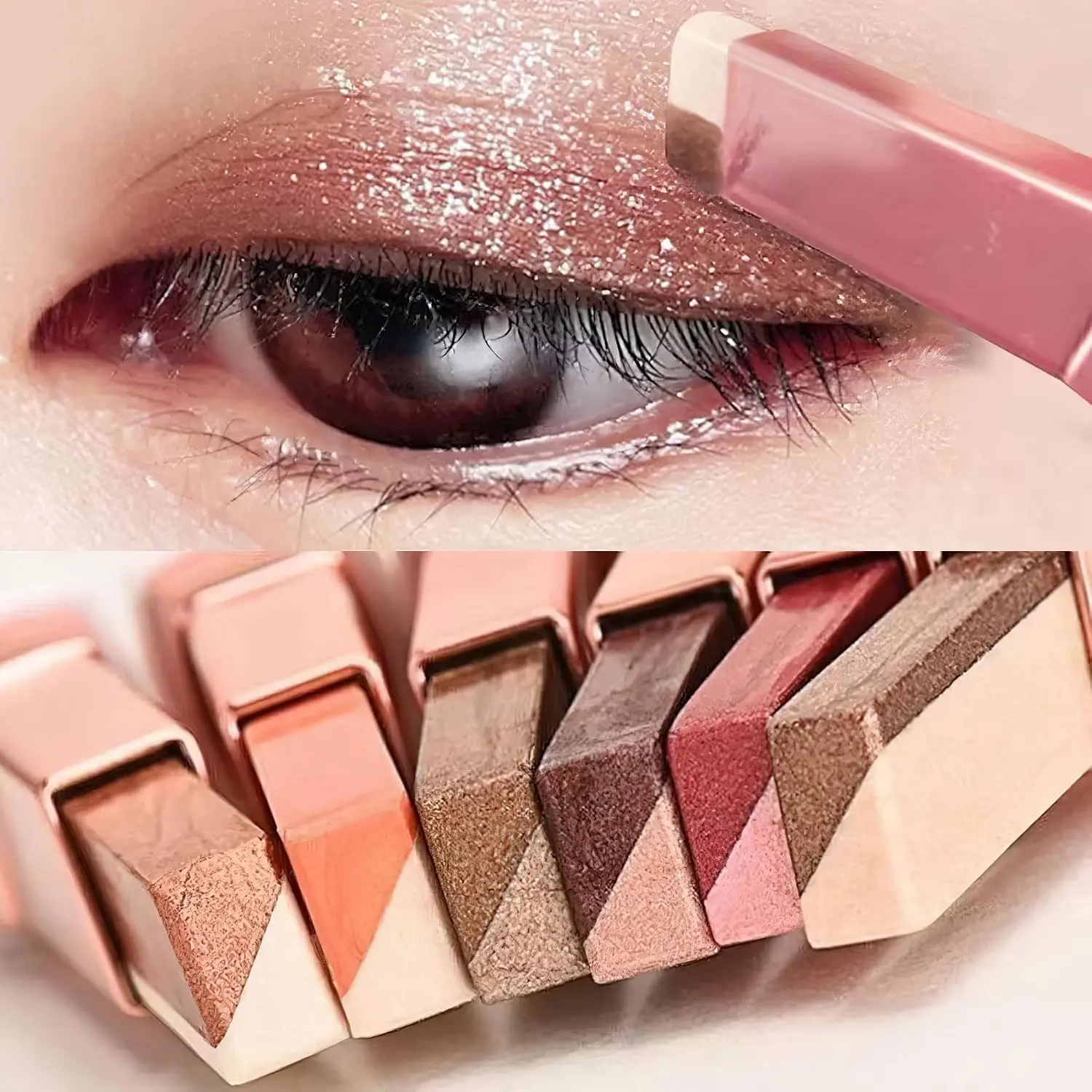 6-Pack Dual-Color Gradient Eyeshadow Stick Set, Waterproof Long-Lasting Shimmer Glitter Cream Eye Crayons, Portable for Daily Eye Makeup