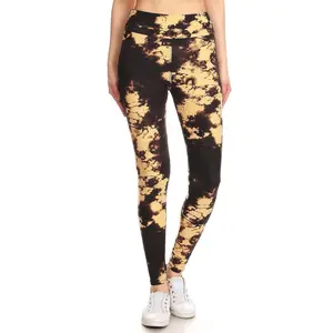 Yoga Style Banded Lined Tie Dye Print, Full Length Leggings In A Slim Fitting Style With A Banded High Waist.