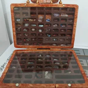 Vintage Wooden Mini Stone Collection Case with 33 Compartments - Perfect for Gemstones, Rocks & Minerals Storage - Ideal for Arts & Crafts, Christmas Decor Boxes Organiser Waterproof Rectangle Organizing Gifts 3.94*2.76 Inch