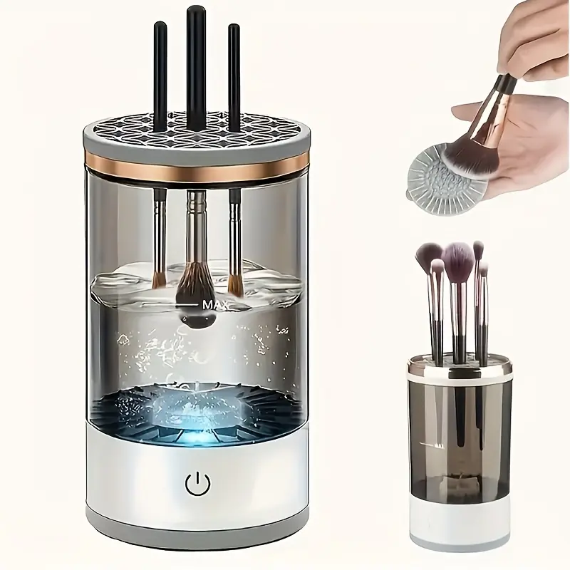 Electric Cosmetic Brush Cleaner - Silicone Lid, Touch Sensor, Automatic USB Spinner, Fast Cleansing, Compact Durable Daily Portable Washer & Dryer for Home/Travel Use
