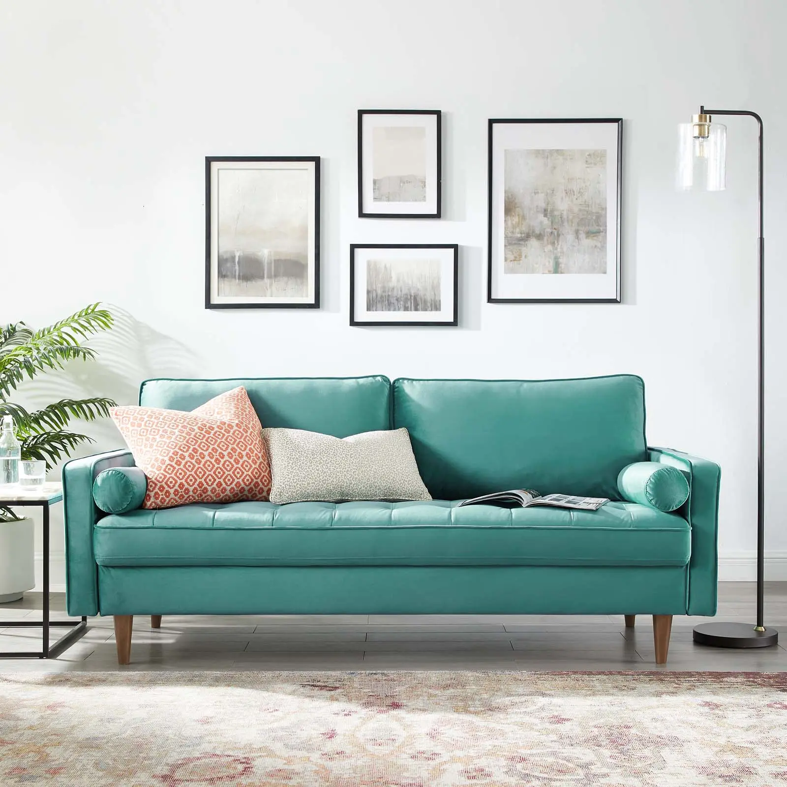 Modway Valour Performance Velvet Sofa in Teal
