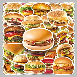 50 pcs hamburger cartoon delicious food graffiti creative stickers storage box luggage desktop personality waterproof stickers