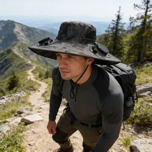 Solar Fan Fishing Hat, Outdoor Sun Protection Hat with Dual Power Supply, Cooling Fan Hat for Camping Hiking