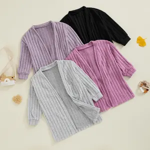 LAGKIYOJ Kids Toddler Boy Girl Sweater Cardigan Solid Color Ribbed Knit Open Front Long Sleeve Outerwear Coat Jacket Fall Winter Clothes Outfits