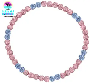 Iced Bling Disco Ball Rhinestone Crystal Bead Baseball Necklace Miami Vice Collection Blue Pink