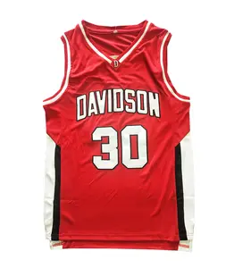 Men's Davidson College Basketball Jersey #30 Steph White Red S~XXL Sleeveless