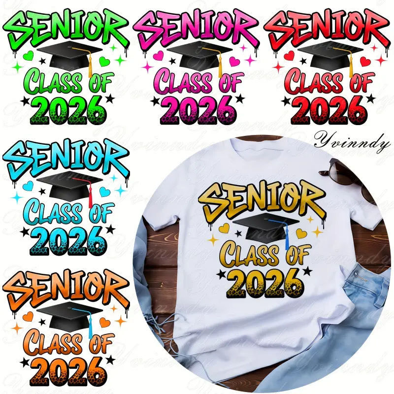6 Pcs Graduation 2026 Iron on Transfers Design Image Heat Transfer Vinyl Patches DIY Craft Material for Tshirts HD Print Washer Safe No Need Clothing