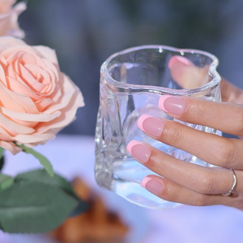 [ Pink Pastel Tip ] PRO-TIPS 150pcs Pink Pastel Short Square French Nail Tip, 15 Sizes Press-On Nails, Gel Acrylic Nail Extensions for Easy DIY, Ellie Young, Nail Art Kits