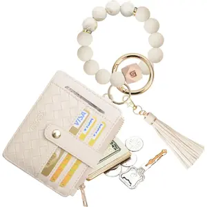 Silicone Bracelet Wristlet Wallet Credit Card Holder RFID,ID Window,Key Ring Tassel,Slim Wallet Women Keychain Purse