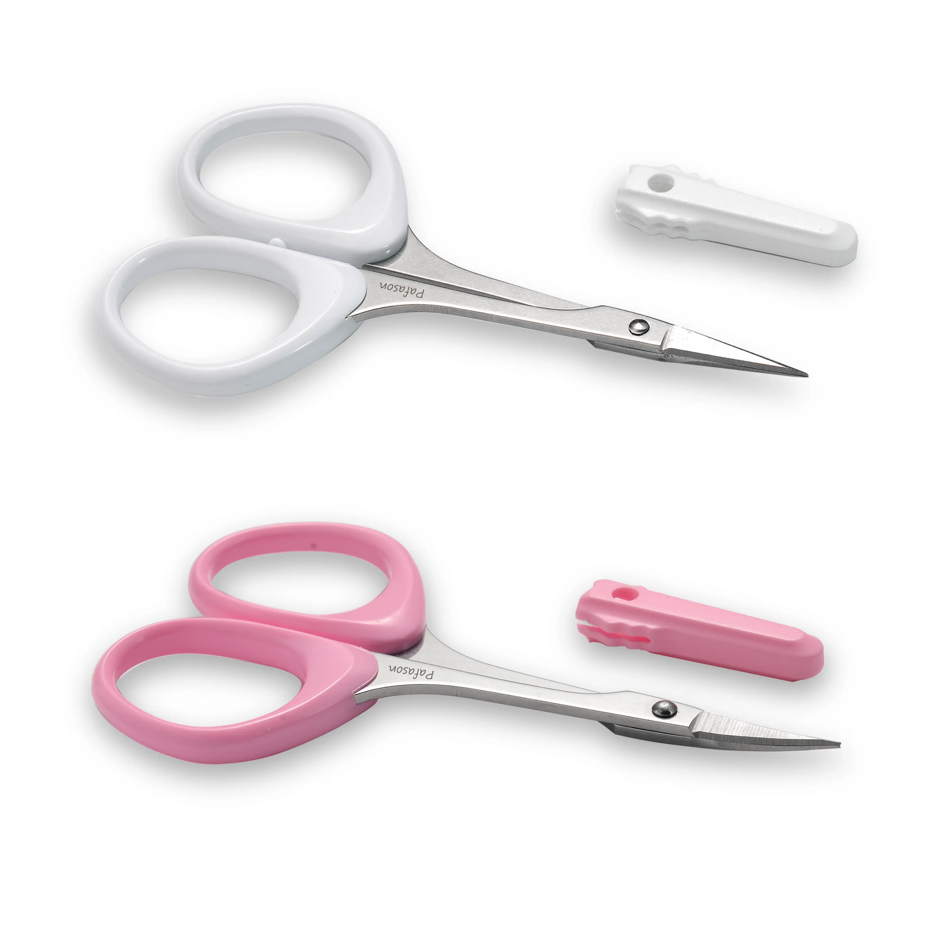 PAFASON Small Travel Eyebrow Eyelash Hair Trimming Scissors Set Point Tip Stainless Steel Beauty Makeup Cosmetic Scissors Set Curved Straight Tip Safety Case