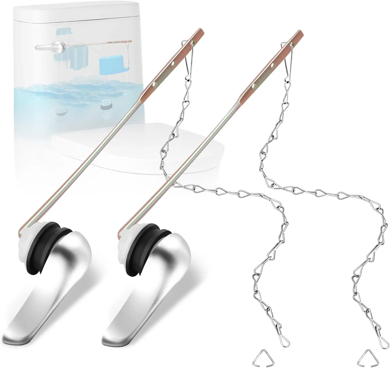 Yupjlia 2 Pack Toilet Handle Replacement Kit, Front Mount Toilet Flush Lever Replacement with Anti-Rust Metal Rod/Stainless Steel Flapper Chain, Tank Bowl Handle Trip Levers