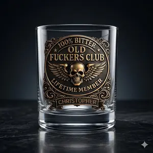 Personalized Old F*ckers Club Whiskey Glass – 11 oz Old Fashioned Glass – Custom Name Birthday Gift for Men – UV Printed Barware