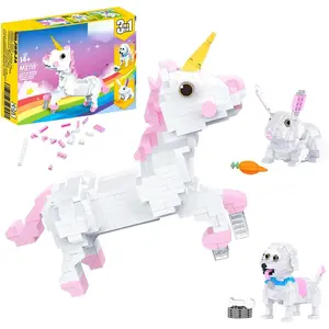 3 in 1 Micro Mini Cute Unicorn Building Toy for Kids,Bunny Animal Building Blocks,Transforms from Unicorn to Dog to Bunny, Unicorn Toys for Girls Boys 6 7 8 9 10+,Birthday Easter Day Gift