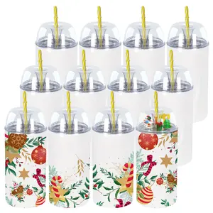 24 oz Sublimation Tumblers with Dome Lid and Straw Double Wail Stainless Steel Vacuum Insulated Blank Tumbler with Curved Cover for Christmas DIY Cups