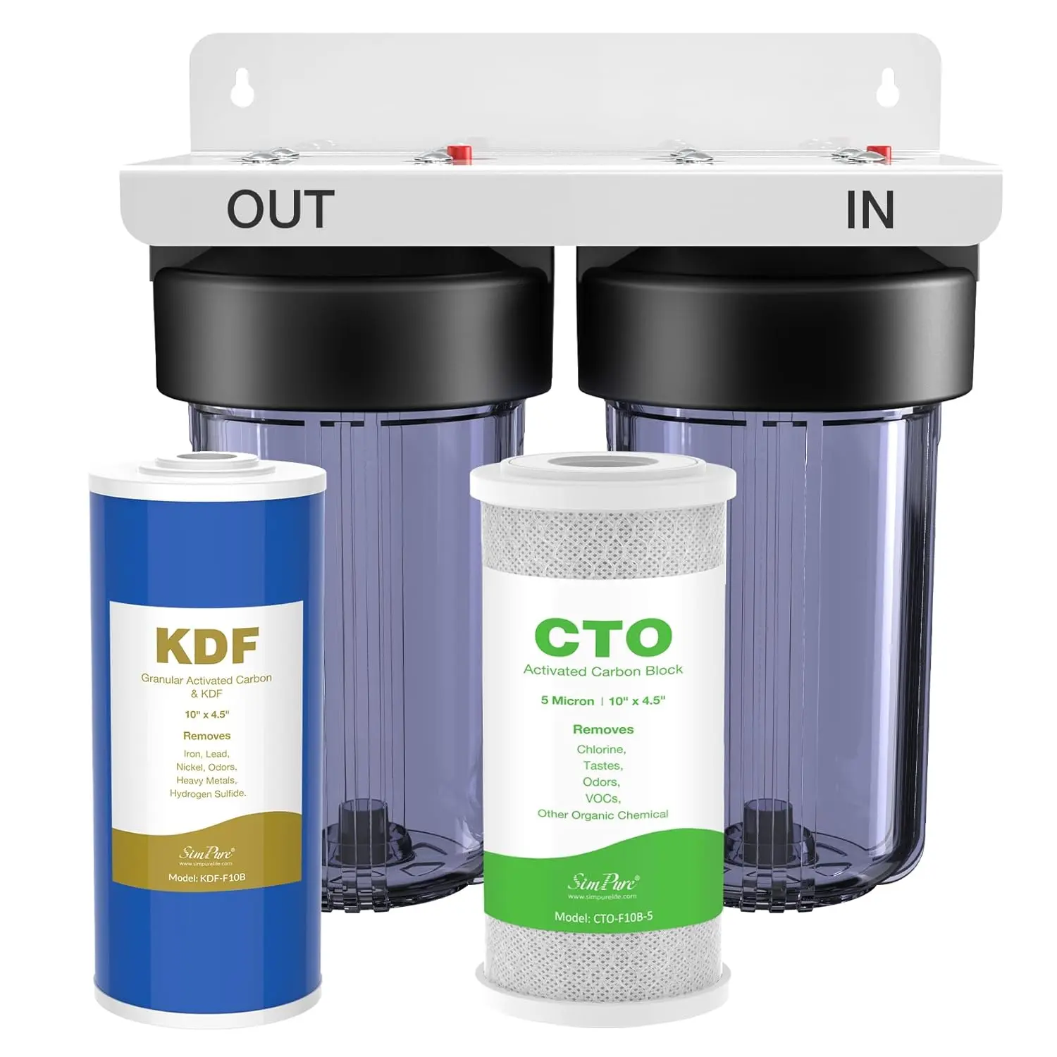 SimPure Whole House Water Filter System,Carbon and KDF Filters, Reduce Iron, Chlorine, Manganese, Lead, Heavy Metals, 1" NPT Brass Port(DB10C-2KDF), Water Filtration System, Chlorine Removal Water Filtration & Softeners