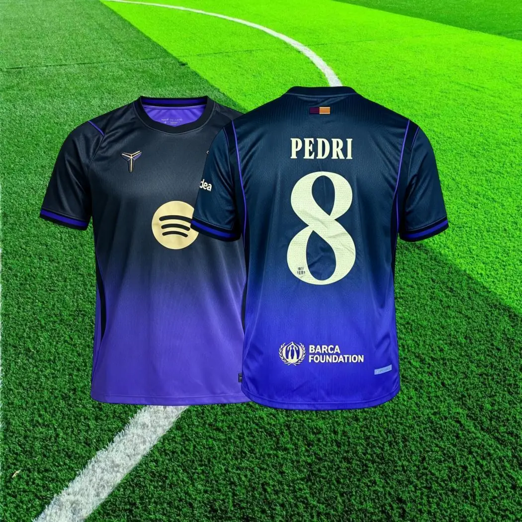No.8 Pedri 26 27 Away Black and Purple Short Sleve Socer Jersey Fans Version