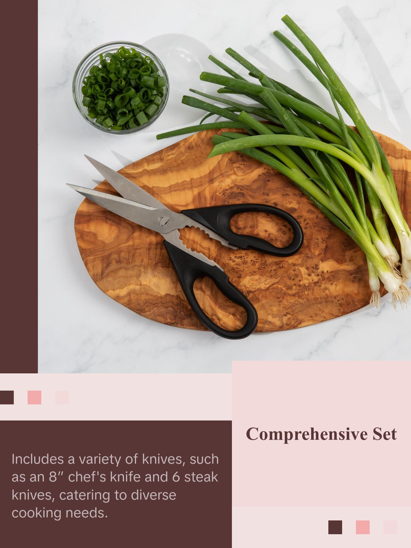 Yatoshi 15-Piece Kitchen Knife Block Set- Premium High-Carbon Blades with Black ABS Handles Kitchen Knives