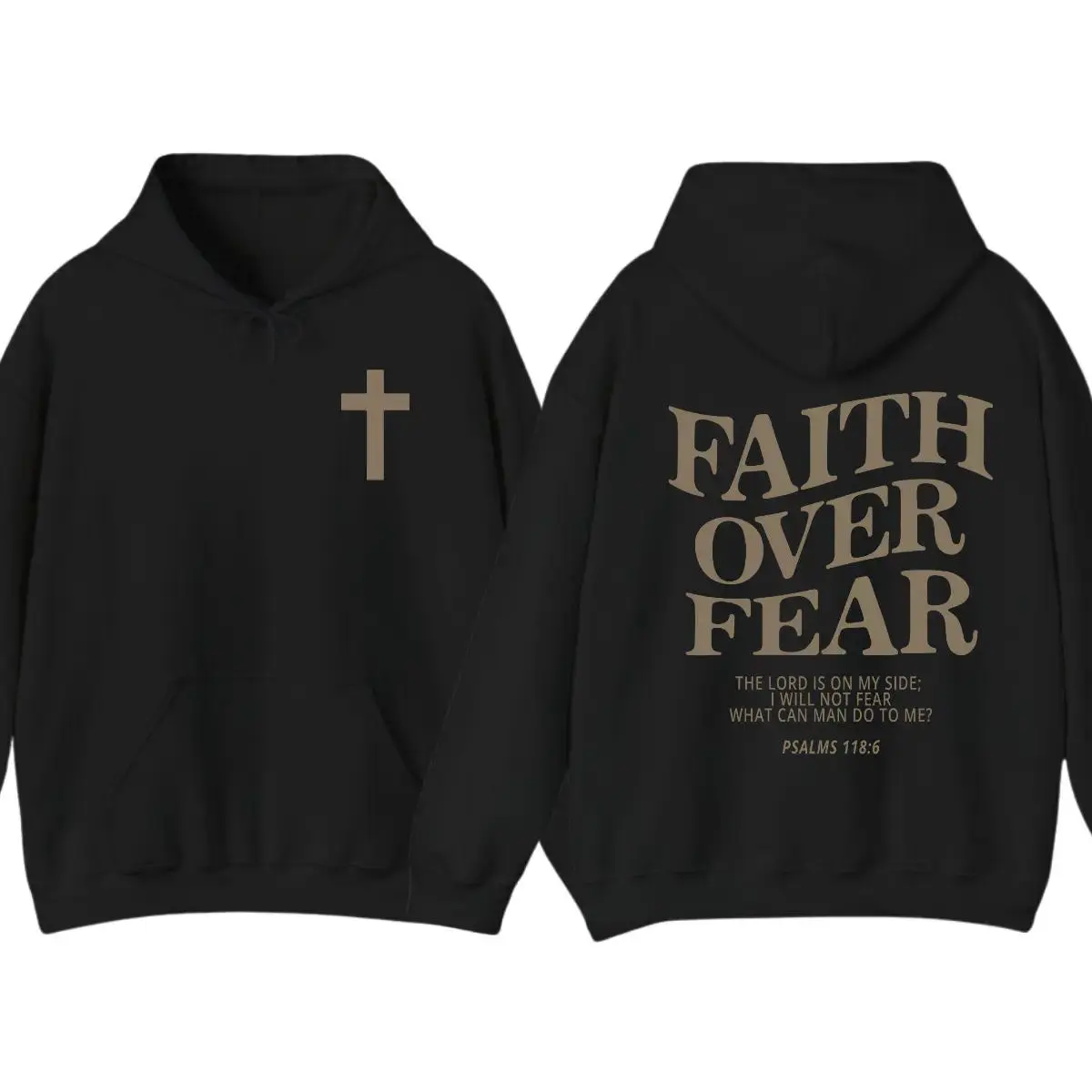 Faith Over Fear 2 Sided Graphic Hoodie Christian Faith Bible Verse Pullover Inspirational Religious Sweatshirt Casual Unisex Streetwear Cozy Long Sleeve Everyday Wear Gift for Believers Men Women