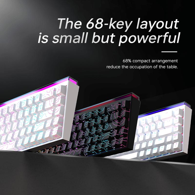 AJAZZ Mini 65% Gaming Mechanical Keyboard Red Switch 68 Key Compact Wired Office Keyboard NK68 Colorful Light Effect Ergonomic Mechanical Sense Office Artifact DIY Plug and Play Support Multiple Systems Suitable for Games, Mechanical Backlit Keyboard