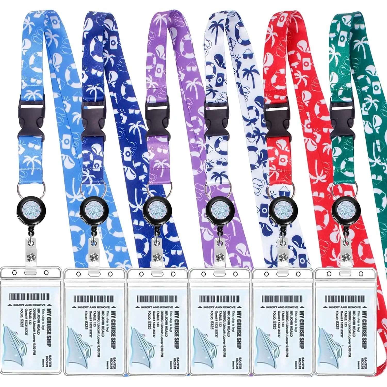 Retractable Lanyards, 6 Pack  Lanyard with ID Badge Reel Holder & Detachable Buckle for Ships Key Cards, Cruise Essentials &  Have Accessories (6 Colors)