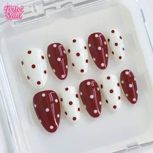 10pcs Handmade Medium Oval Press-On Nails, Red & White Polka Dot Design, Retro Sweet Style, Glossy Finish, Comfortable Fit, Easy To Apply & Remove, Reusable, Perfect for Spring, Summer & Festive Wear, Ideal for Daily, Date, Party & Vacation Wear