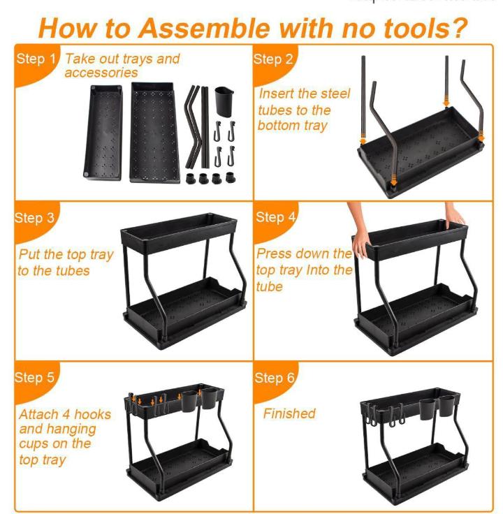 Under Sink 2-Tier Sliding Organizer with Frame Pull-Out Storage Basket Space-Saving for Kitchen Bathroom Laundry Room Sturdy Metal Frame Smooth Sliding Mechanism Adjustable Acrylic Straw Holder blade stand cork