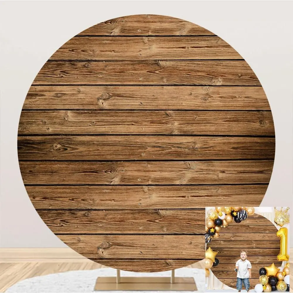 Rustic  Circle Backdrop - 7.2ft  Brown Wooden Round Photo Backdrop for Birthday Party &  Shower